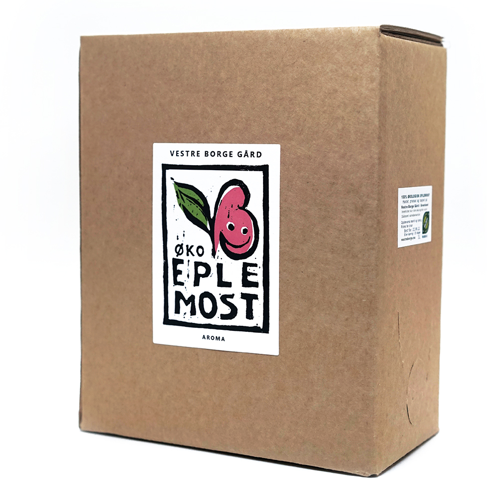 &Oslash;kologisk eplemost i 3 liter bag-in-box fra Vestre Borge G&aring;rd